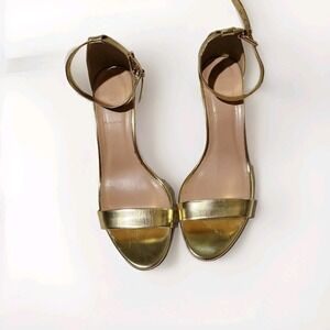 J.CREW, Leather C11179‎ Size 9 Gold Stiletto Heel, Ankle Strap, Metallic Gold